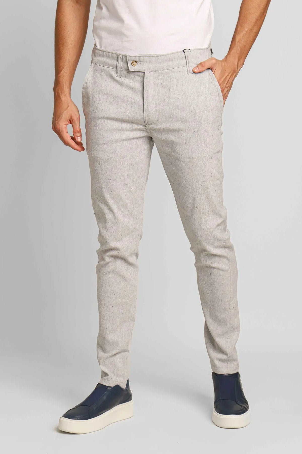 Calça Ralph Lauren Linho Straight Fit - Cinza