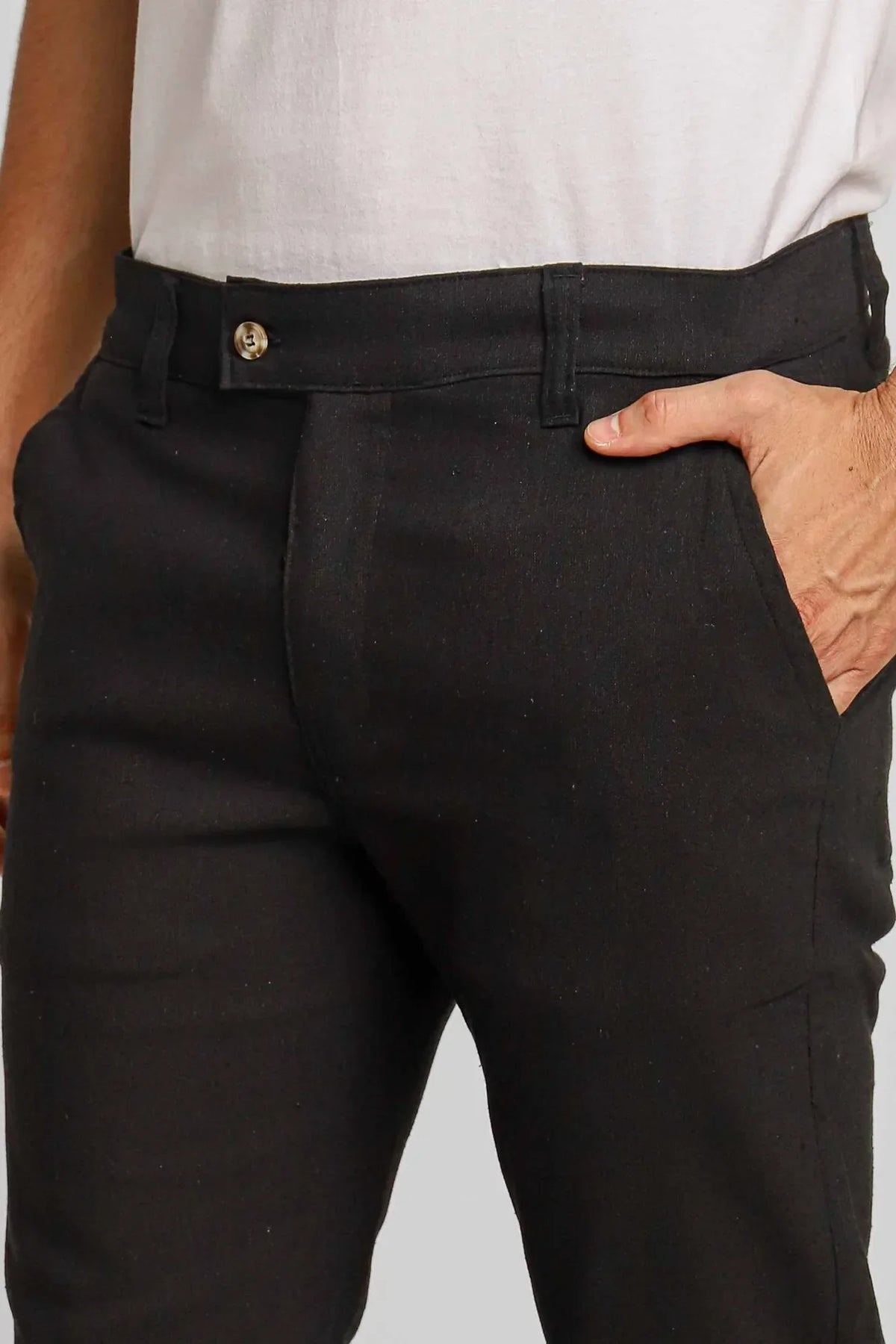 Calça Ralph Lauren Linho Straight Fit - Preta