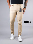 Calça Boss de Sarja Chino Stretch Slim Fit - Areia